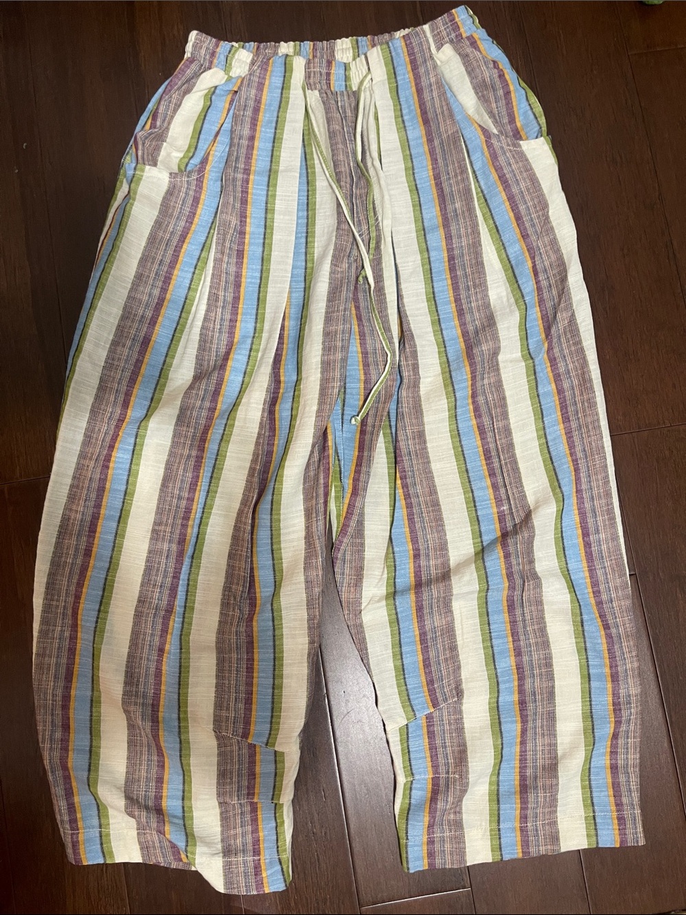 Free People Multicolor Striped Cropped Linen Pants